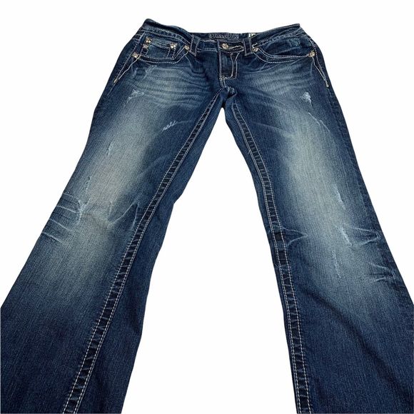 Miss Me Distressed Womens Boot Cut Jeans Embellished Studded Floral Size 30 - Picture 5 of 12